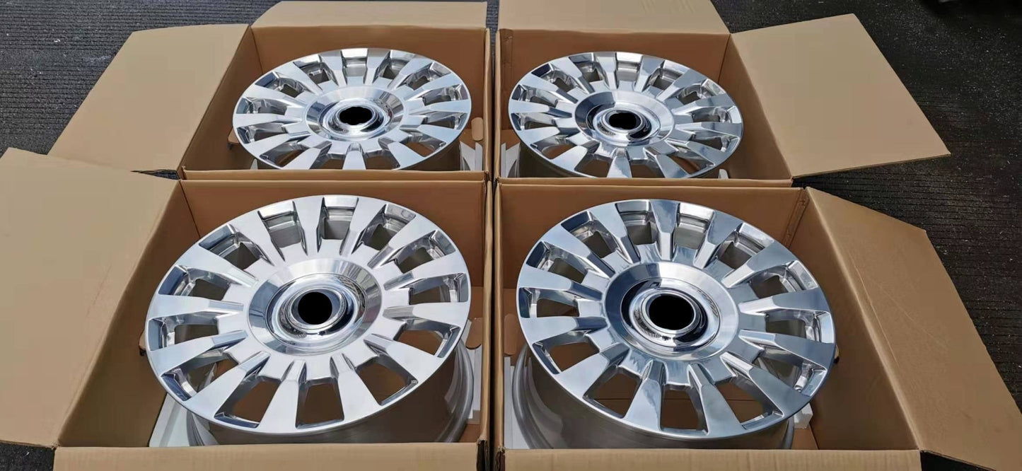 OEM We produced premium quality forged wheels rims for ROLLS ROYCE PHANTOM Our wheels sizes: Front 21 x 9.5 ET 25 Rear 21 x 10 ET 30 Finishing: Chrome Forged wheels can be produced in any wheel specs by your inquiries and we can provide our specs