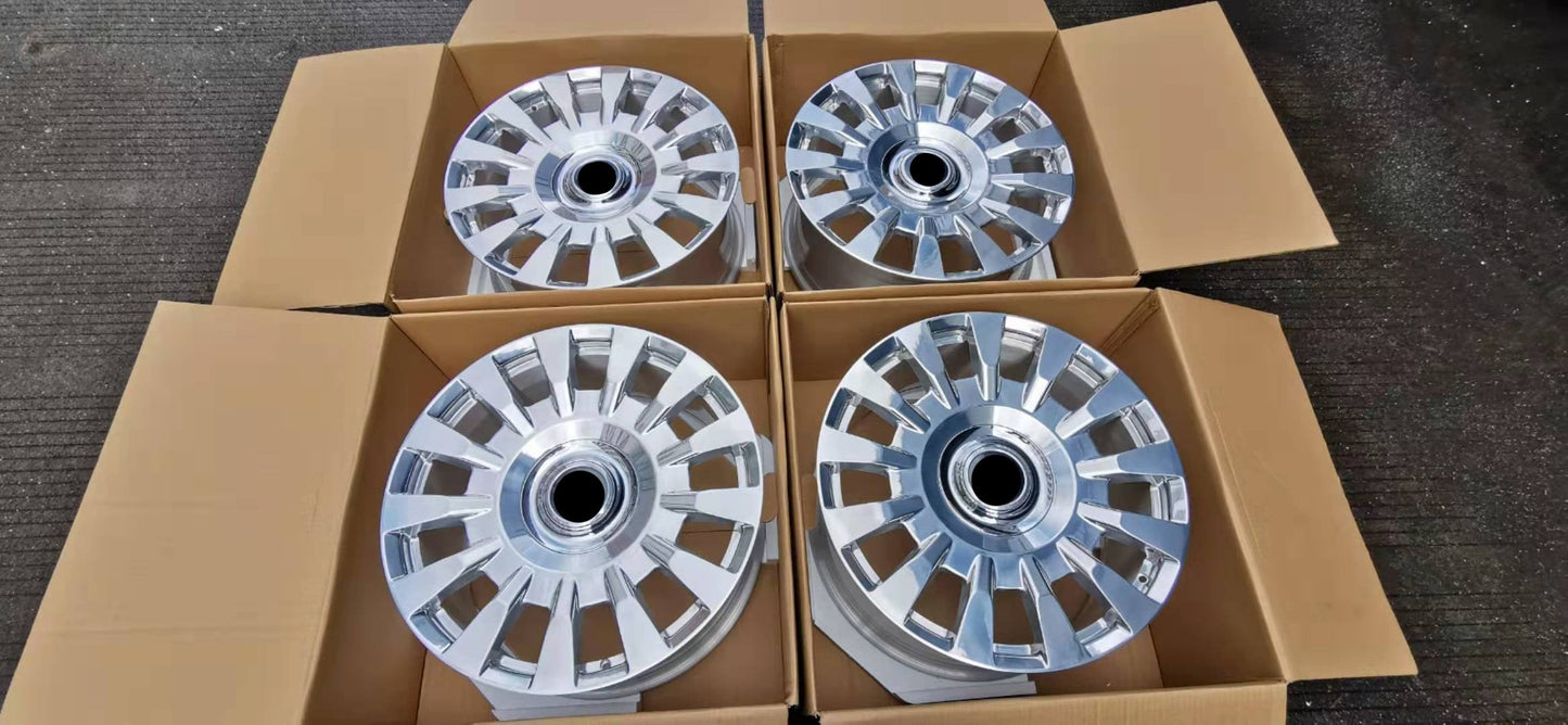 OEM We produced premium quality forged wheels rims for ROLLS ROYCE PHANTOM Our wheels sizes: Front 21 x 9.5 ET 25 Rear 21 x 10 ET 30 Finishing: Chrome Forged wheels can be produced in any wheel specs by your inquiries and we can provide our specs