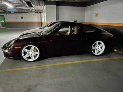 HRE 505M We produced premium quality forged wheels rims for  PORSCHE 911 997.1  Our wheels sizes:  Front 19 x 8 ET 50  Rear 19 x 11 ET 52  Finishing: Glossy White  Forged wheels can be produced in any wheel specs by your inquiries and we can provide our specs